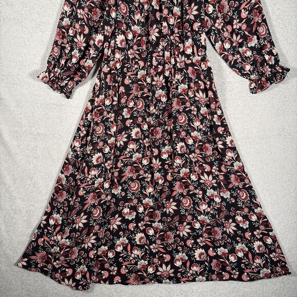 Talbots Midi Fit N Flare Dress Women’s Size MP Black Floral Balloon Long Sleeve - Picture 3 of 14